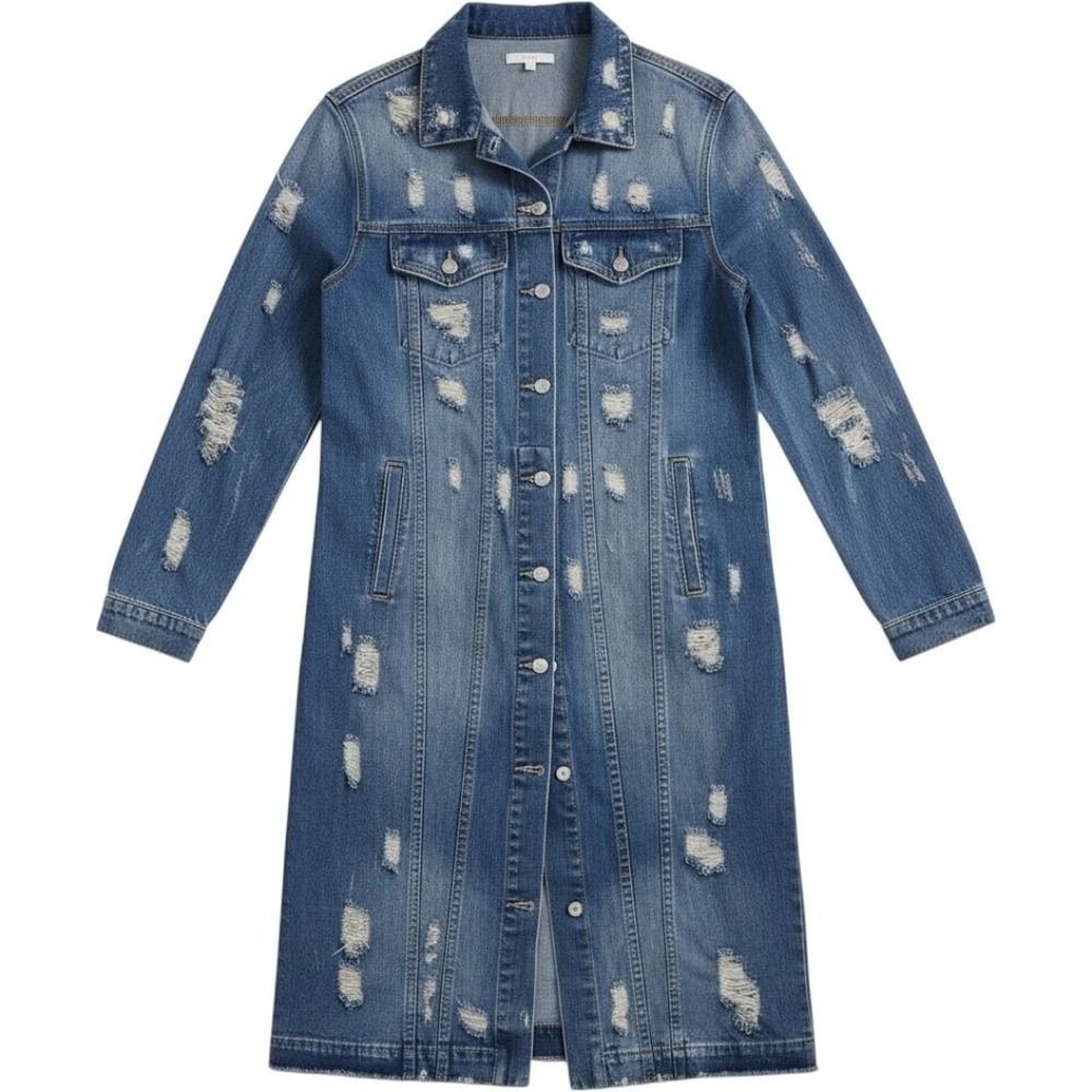 Veveret Longline Distressed Denim Jacket Size M Blue Used Streetwear Graphic